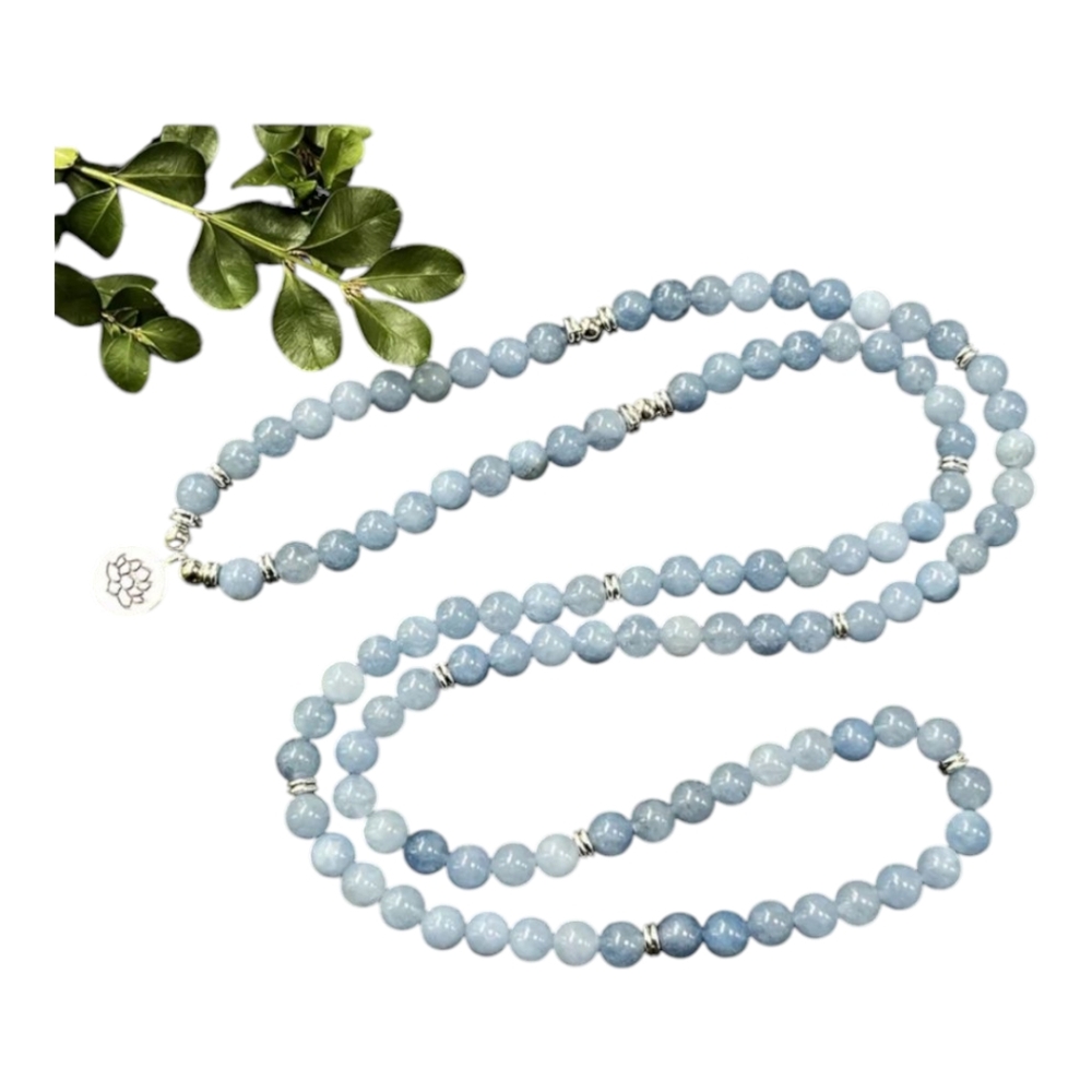 Aquamarine 8mm Mala Beads with Silver Accents - Picture 3 of 4